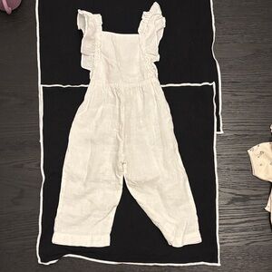 Zara Linen White Ruffle-Strap Kids Overalls